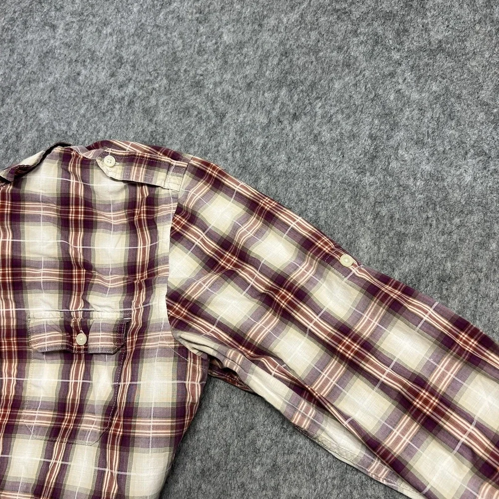 Banana Republic Shirt Mens Medium Purple Plaid Long Sleeve Button Front Roll Tab